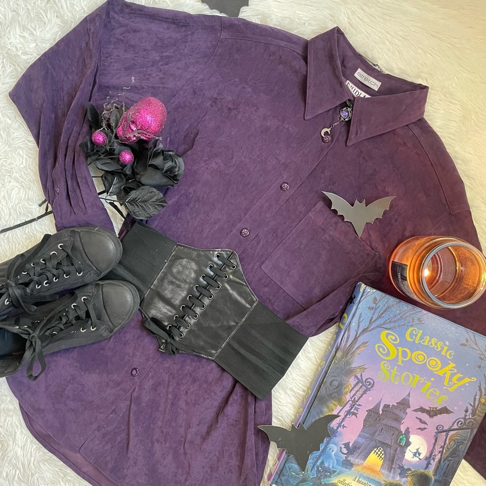 90s Billblass jeans purple button down long sleeve top - Picture 3 of 17
